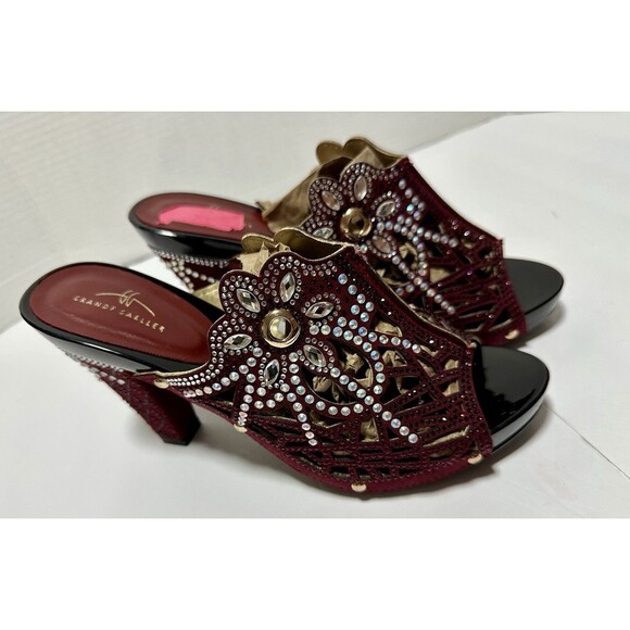 Grande Gaeller High Heel Rhinestone Burgandy Red Size 9 - Picture 1 of 11